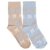 Mitch & Son Boys Pale Blue and Beige 2pk Socks